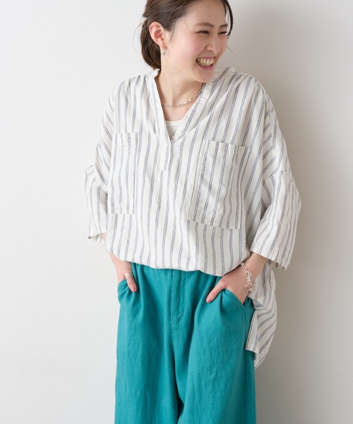 CIAOPANIC TYPY（チャオパニックティピー）の「【OSORO】リネンレーヨンスキッパーシャツ（シャツ/ブラウス・レディース・チャコールグレー/ブラウン/イエロー/オレンジ/グリーン/アイボリー・ONE SIZE）」の9枚目の写真