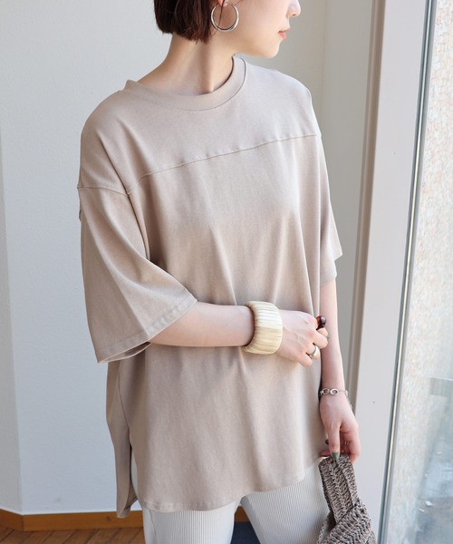 andme(アンドミー)の「USAコットン半袖フットボール裾ラウンドTシャツ(Tシャツ/カットソー・レディース・ブラック/オフホワイト/チャコールグレー/グレー系その他/ミント・M)」の10枚目の写真