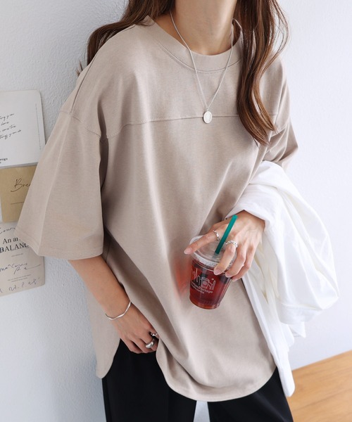 andme(アンドミー)の「USAコットン半袖フットボール裾ラウンドTシャツ(Tシャツ/カットソー・レディース・ブラック/オフホワイト/チャコールグレー/グレー系その他/ミント・M)」の12枚目の写真