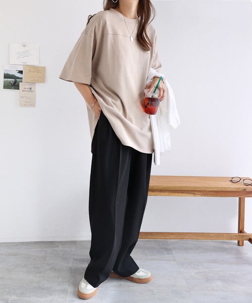 andme(アンドミー)の「USAコットン半袖フットボール裾ラウンドTシャツ(Tシャツ/カットソー・レディース・ブラック/オフホワイト/チャコールグレー/グレー系その他/ミント・M)」の11枚目の写真