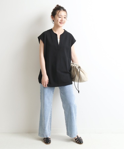 SLOBE IENA(スローブイエナ)の「16/2 天竺キーネックプルオーバー【手洗い可能】◆(Tシャツ/カットソー・レディース・ホワイト/ブラック/カーキ・FREE)」の14枚目の写真