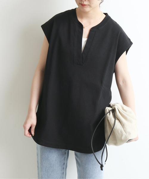 SLOBE IENA(スローブイエナ)の「16/2 天竺キーネックプルオーバー【手洗い可能】◆(Tシャツ/カットソー・レディース・ホワイト/ブラック/カーキ・FREE)」の22枚目の写真