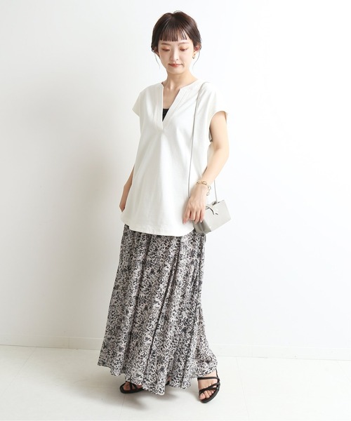 SLOBE IENA(スローブイエナ)の「16/2 天竺キーネックプルオーバー【手洗い可能】◆(Tシャツ/カットソー・レディース・ホワイト/ブラック/カーキ・FREE)」の12枚目の写真