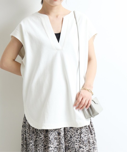 SLOBE IENA(スローブイエナ)の「16/2 天竺キーネックプルオーバー【手洗い可能】◆(Tシャツ/カットソー・レディース・ホワイト/ブラック/カーキ・FREE)」の13枚目の写真