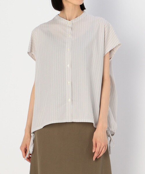 nicholson and nicholson（ニコルソンアンドニコルソン）の「【nicholson and nicholson】フレンチスリーブ ドローストリングブラウス STRIPE WOMEN（シャツ/ブラウス・レディース・ブルー系その他5/ホワイト系その他・38）」の3枚目の写真