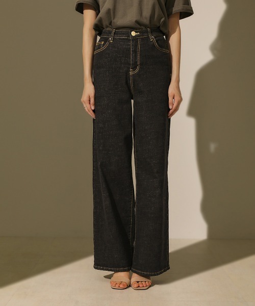 Bou Jeloud（ブージュルード）の「ハイウエストワイドデニム（デニムパンツ・レディース・インディゴブルー/ブラック・38/40/36）」の7枚目の写真