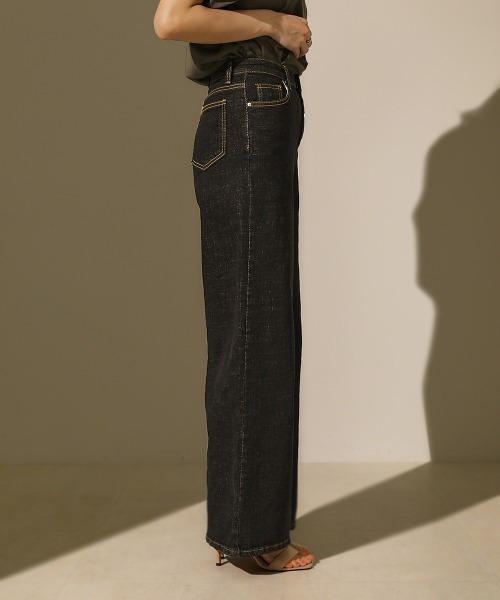 Bou Jeloud（ブージュルード）の「ハイウエストワイドデニム（デニムパンツ・レディース・インディゴブルー/ブラック・38/40/36）」の3枚目の写真