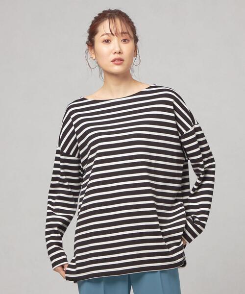 closet story（クローゼットストーリー）の「【WEB限定】＜closet story＞バスクボーダー ドルマン カットソー（Tシャツ/カットソー・レディース・ブラック/レッド/マスタード・FREE）」の2枚目の写真