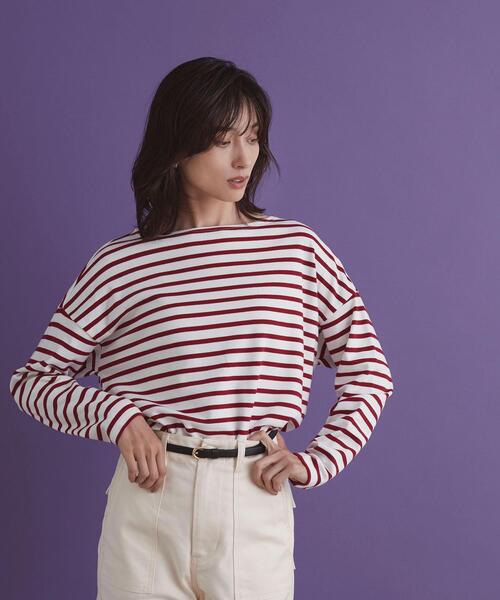 closet story（クローゼットストーリー）の「【WEB限定】＜closet story＞バスクボーダー ドルマン カットソー（Tシャツ/カットソー・レディース・ブラック/レッド/マスタード・FREE）」の11枚目の写真