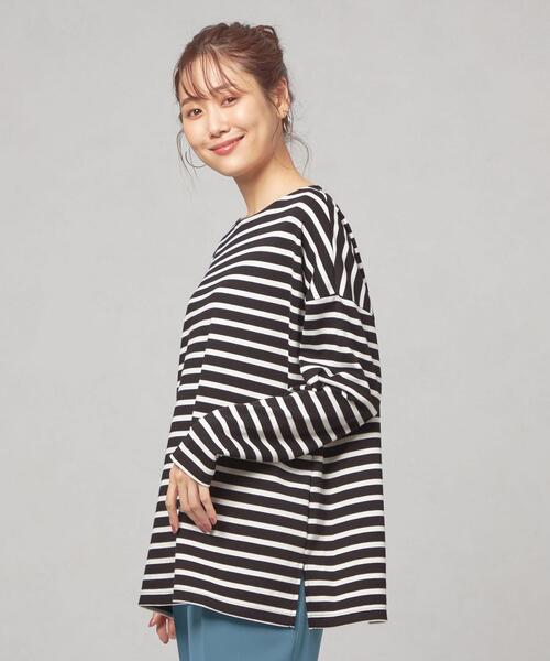 closet story（クローゼットストーリー）の「【WEB限定】＜closet story＞バスクボーダー ドルマン カットソー（Tシャツ/カットソー・レディース・ブラック/レッド/マスタード・FREE）」の4枚目の写真