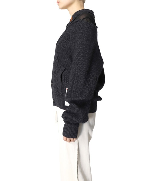 Maison MIHARA YASUHIRO(メゾンミハラヤスヒロ)の「【Maison MIHARA YASUHIRO】 シースルーパネルカーディガン/See Through Panel Cardigan(カーディガン/ボレロ・レディース・グレー/ブラック・FREE)」の5枚目の写真
