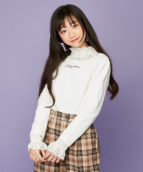 SISTER JENNI（SISTER JENNI）の「レースレイヤード風テレコトップス（Tシャツ/カットソー・キッズ・ブラック/ピンク/オフホワイト・160cm/140cm/150cm/130cm）」の2枚目の写真