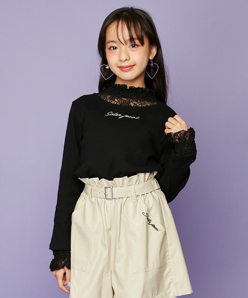 SISTER JENNI（SISTER JENNI）の「レースレイヤード風テレコトップス（Tシャツ/カットソー・キッズ・ブラック/ピンク/オフホワイト・160cm/140cm/150cm/130cm）」の3枚目の写真