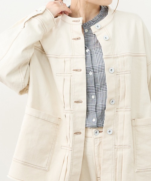 PUAL CE CIN（ピュアルセシン）の「オーガニックデニムジャケット（デニムジャケット・レディース・インディゴブルー/ナチュラル/ブラック/グレー・FREE）」の3枚目の写真