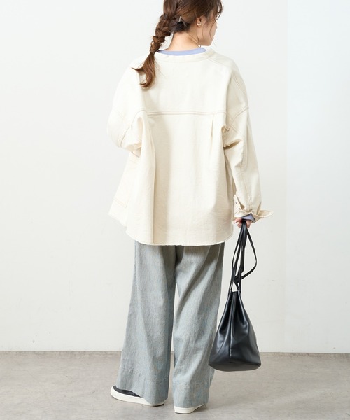 PUAL CE CIN（ピュアルセシン）の「オーガニックデニムジャケット（デニムジャケット・レディース・インディゴブルー/ナチュラル/ブラック/グレー・FREE）」の5枚目の写真