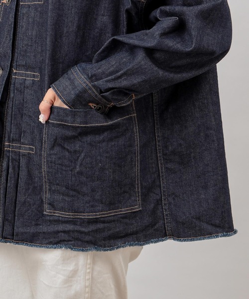 PUAL CE CIN（ピュアルセシン）の「オーガニックデニムジャケット（デニムジャケット・レディース・インディゴブルー/ナチュラル/ブラック/グレー・FREE）」の7枚目の写真