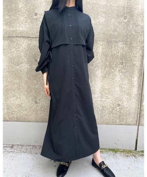 MLI'A（エムリア）の「レイヤーロングシャツ／ワンピース（ワンピース・レディース・グリーン/ブラック/ライトベージュ・M）」の2枚目の写真