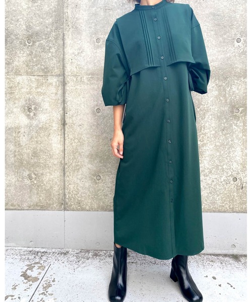 MLI'A（エムリア）の「レイヤーロングシャツ／ワンピース（ワンピース・レディース・グリーン/ブラック/ライトベージュ・M）」の7枚目の写真