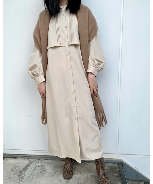 MLI'A（エムリア）の「レイヤーロングシャツ／ワンピース（ワンピース・レディース・グリーン/ブラック/ライトベージュ・M）」の6枚目の写真