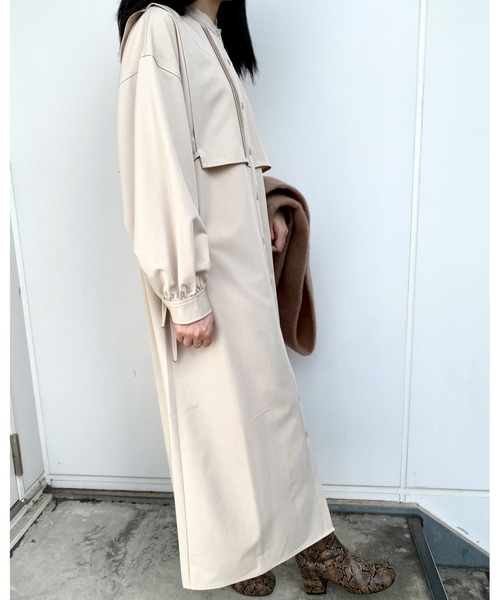 MLI'A（エムリア）の「レイヤーロングシャツ／ワンピース（ワンピース・レディース・グリーン/ブラック/ライトベージュ・M）」の4枚目の写真