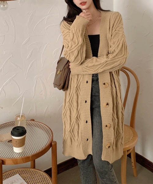MAISON DE THERESE(メゾン ド テレーズ)の「ゆったりロング編みのカーディガン(カーディガン/ボレロ・レディース・ネイビー/ベージュ/グレー/ブラウン/アイボリー・FREE)」の1枚目の写真