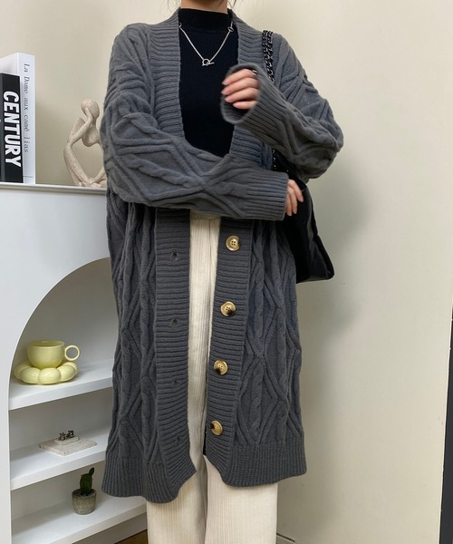 MAISON DE THERESE(メゾン ド テレーズ)の「ゆったりロング編みのカーディガン(カーディガン/ボレロ・レディース・ネイビー/ベージュ/グレー/ブラウン/アイボリー・FREE)」の12枚目の写真