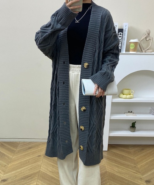 MAISON DE THERESE(メゾン ド テレーズ)の「ゆったりロング編みのカーディガン(カーディガン/ボレロ・レディース・ネイビー/ベージュ/グレー/ブラウン/アイボリー・FREE)」の7枚目の写真