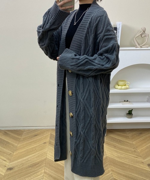 MAISON DE THERESE(メゾン ド テレーズ)の「ゆったりロング編みのカーディガン(カーディガン/ボレロ・レディース・ネイビー/ベージュ/グレー/ブラウン/アイボリー・FREE)」の10枚目の写真