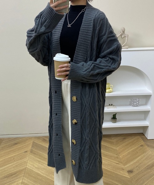 MAISON DE THERESE(メゾン ド テレーズ)の「ゆったりロング編みのカーディガン(カーディガン/ボレロ・レディース・ネイビー/ベージュ/グレー/ブラウン/アイボリー・FREE)」の9枚目の写真