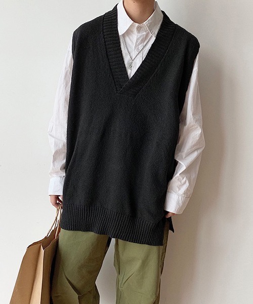 NOWLE（ノウル）の「【NOWLE】ディープ Vネック ニットベスト（ベスト・メンズ・ホワイト/ブラック/グレー・MEDIUM/LARGE/X-LARGE/XX-LARGE）」の10枚目の写真