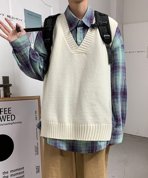 NOWLE（ノウル）の「【NOWLE】ディープ Vネック ニットベスト（ベスト・メンズ・ホワイト/ブラック/グレー・MEDIUM/LARGE/X-LARGE/XX-LARGE）」の21枚目の写真