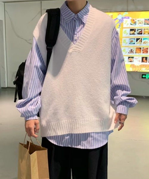 NOWLE（ノウル）の「【NOWLE】ディープ Vネック ニットベスト（ベスト・メンズ・ホワイト/ブラック/グレー・MEDIUM/LARGE/X-LARGE/XX-LARGE）」の22枚目の写真