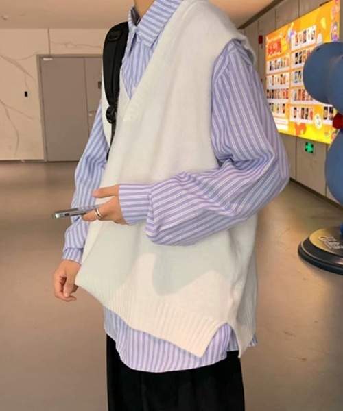 NOWLE（ノウル）の「【NOWLE】ディープ Vネック ニットベスト（ベスト・メンズ・ホワイト/ブラック/グレー・MEDIUM/LARGE/X-LARGE/XX-LARGE）」の17枚目の写真