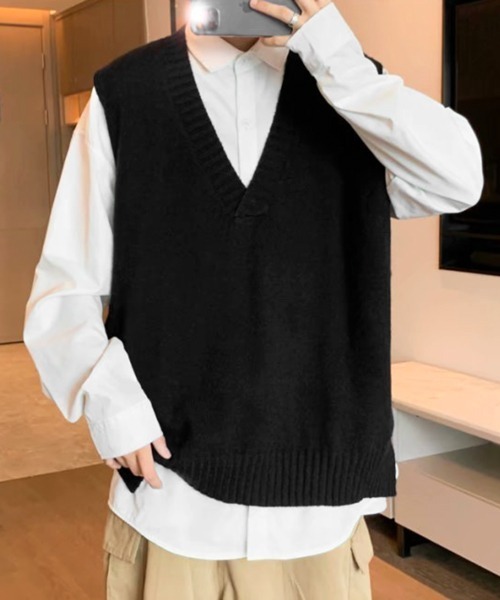 NOWLE（ノウル）の「【NOWLE】ディープ Vネック ニットベスト（ベスト