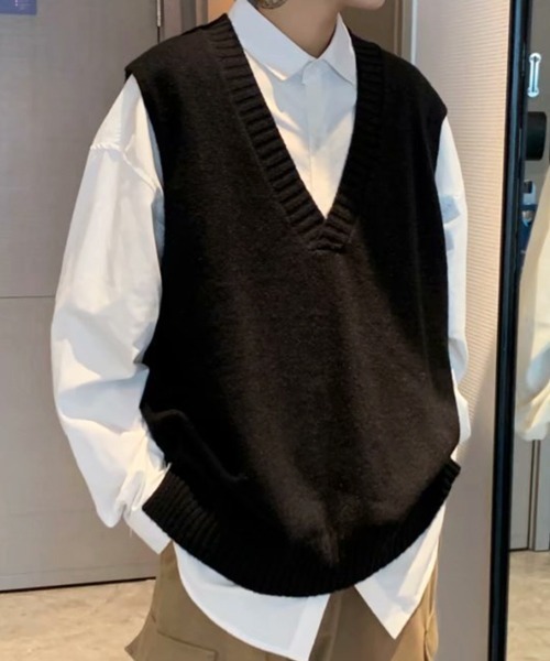 NOWLE（ノウル）の「【NOWLE】ディープ Vネック ニットベスト（ベスト・メンズ・ホワイト/ブラック/グレー・MEDIUM/LARGE/X-LARGE/XX-LARGE）」の20枚目の写真