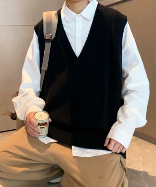 NOWLE（ノウル）の「【NOWLE】ディープ Vネック ニットベスト（ベスト・メンズ・ホワイト/ブラック/グレー・MEDIUM/LARGE/X-LARGE/XX-LARGE）」の15枚目の写真