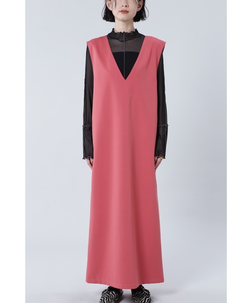 ROSE BUD（ローズバッド）の「Vネックジャンパースカート（ワンピース・レディース・ブラック/ピンク・FREE）」の9枚目の写真