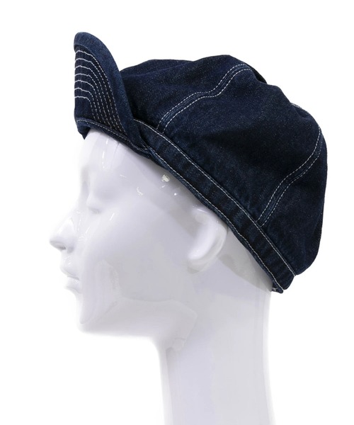 HOUSTON（ヒューストン）の「HOUSTON/ヒューストン　DENIM ARMY CAP（キャップ・メンズ・インディゴブルー/ダークインディゴブルー・FREE）」の6枚目の写真