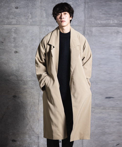 NIDO（ニド）の「ビッグラベルコート（ステンカラーコート・メンズ・ライトブルー/ブラック/ベージュ・M/L）」の3枚目の写真