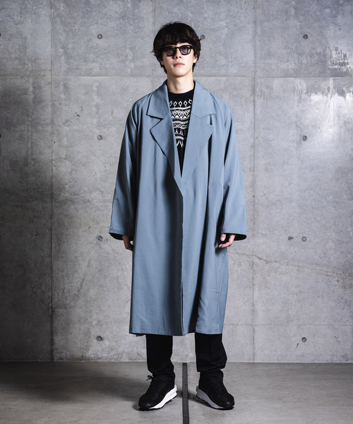 NIDO（ニド）の「ビッグラベルコート（ステンカラーコート・メンズ・ライトブルー/ブラック/ベージュ・M/L）」の17枚目の写真