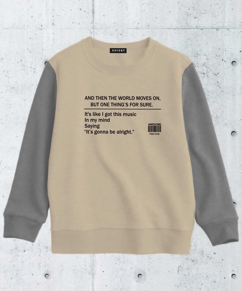THE CASUAL（カジュアル）の「裏起毛袖切り替えクルーネックプリントトレーナー キッズ（スウェット・キッズ・ブラック/ベージュ/ミント/モカ/ラベンダー/オートミール/ブラック系/杢グレー/チャコール/グレー系・110cm/100cm/120cm/130cm/140cm/150cm/160cm）」の7枚目の写真