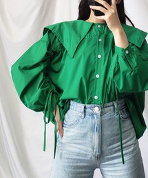 シャーリングビッグカラーギャザーブラウス《NEWカラー3色追加！ 》