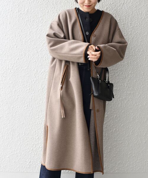 SHIPS（シップス）の「ウーレットパイピングコート◇（ノーカラー