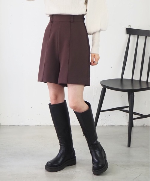 【新品タグ付き】Eaphi ショートパンツ　ブラウン　サイズ2 セール】【2サイズ展開】フロントタックスラックスショート