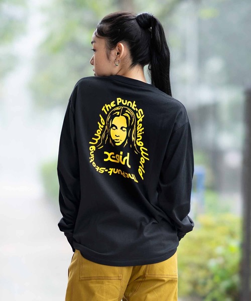 X-girl（エックスガール）の「MESSAGE FACE L/S TEE（Tシャツ/カットソー・レディース・ホワイト/ブラック/ピンク/ライトグリーン・S/M/L/XL）」の3枚目の写真