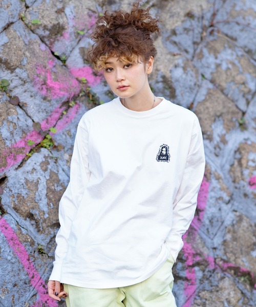 X-girl（エックスガール）の「MESSAGE FACE L/S TEE（Tシャツ/カットソー・レディース・ホワイト/ブラック/ピンク/ライトグリーン・S/M/L/XL）」の15枚目の写真