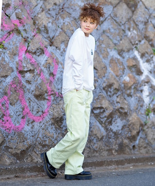 X-girl（エックスガール）の「MESSAGE FACE L/S TEE（Tシャツ/カットソー・レディース・ホワイト/ブラック/ピンク/ライトグリーン・S/M/L/XL）」の7枚目の写真