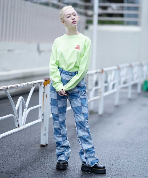 X-girl（エックスガール）の「MESSAGE FACE L/S TEE（Tシャツ/カットソー・レディース・ホワイト/ブラック/ピンク/ライトグリーン・S/M/L/XL）」の22枚目の写真