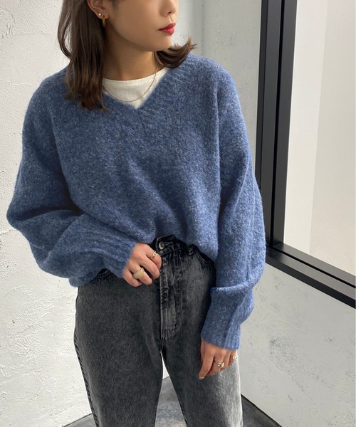 apres jour mignon(アプレジュールミニョン)の「ミックスブークレーニット【ZOZOTOWN限定アイテム】(ニット/セーター・レディース・パープル/ブルー/ブラウン系その他・X-LARGE/フリー)」の3枚目の写真