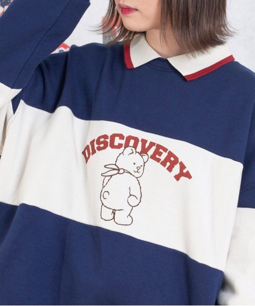 PairPair(ペアペア)の「バイカラーポロプルオーバー(ユニセックス)(スウェット・レディース・ブラウン/ブルー・MEDIUM/LARGE)」の1枚目の写真